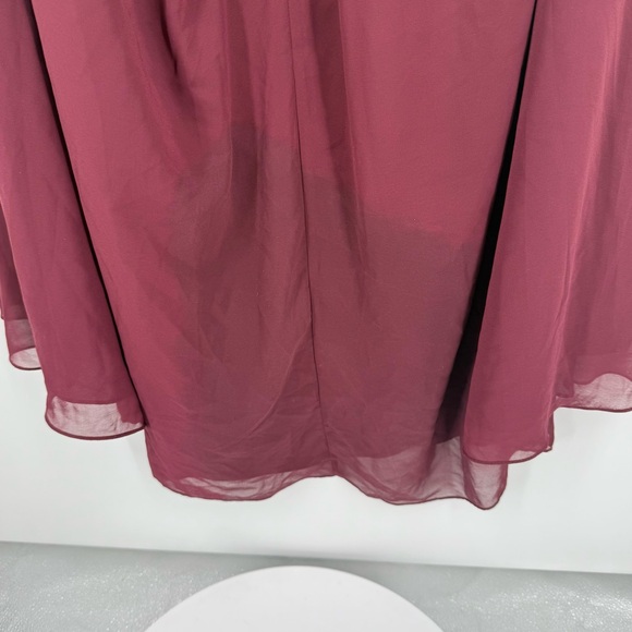 Mori Lee 21594 Red Chiffon Bridesmaid Dress with Batwing Sleeves & Cutout Back - Picture 9 of 13